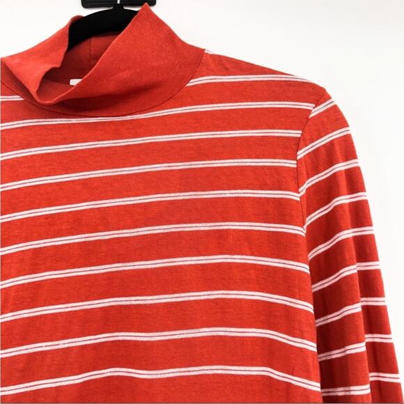 Re/Done Orange Striped Mock Neck Long Sleeve Shirt Top Small - Picture 2 of 6